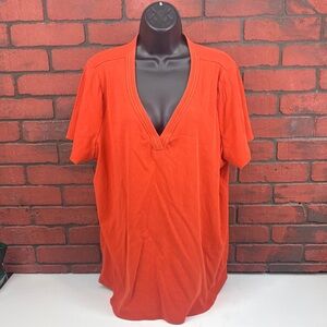 Venezia Orange Women's Top – Size 22/24 – V-Neck Cotton Blend Blouse